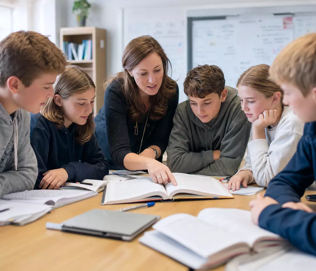 Nauczycielka pracująca z grupą uczniów