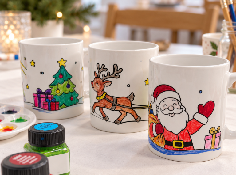 Malowanie kubków ceramicznym z motywem świątecznym